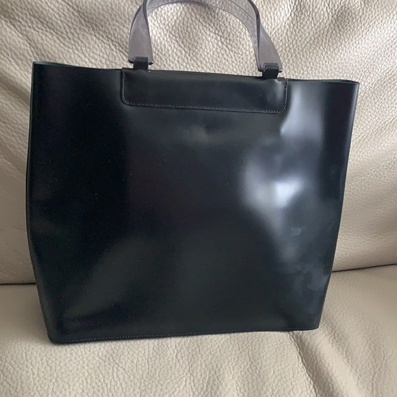 LAMARTHE Paris Black Portofino Tracolla leather Tote Bag Purse lucite handle - Picture 5 of 16